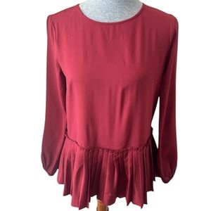 EUC J Crew Pleated Peplum Long Sleeve Top Sz S